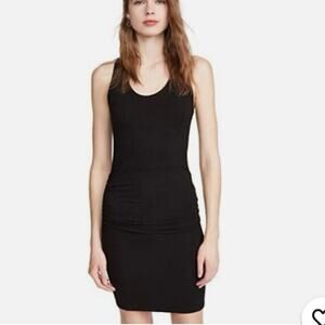 Monrow Jersey Supersoft Tank Shirred Mini Dress in Black SZ XS